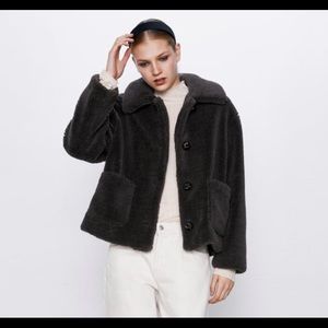 ZARA Cropped Fleece Teddy Faux Fur Jacke